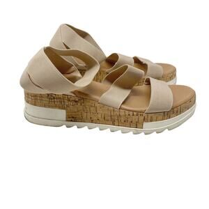 Steve Madden Size 9 Cream Bandi Flatform Sandals Strappy Elasticized Stacked